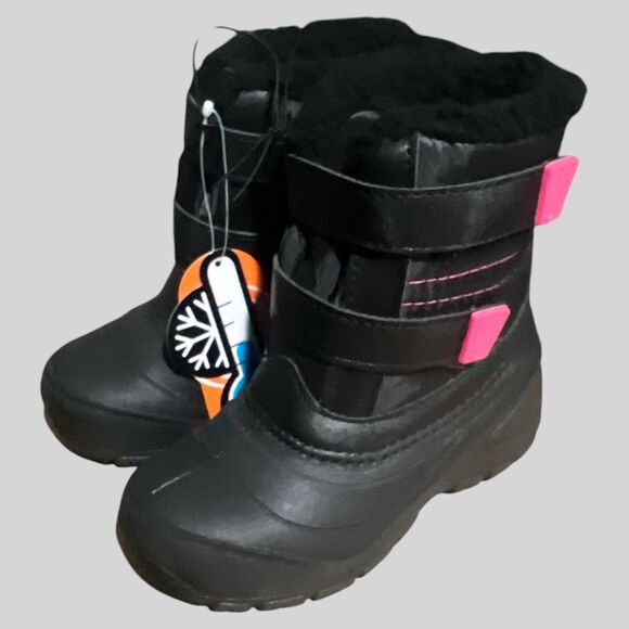 Wonder Nation Toddler Winter Boots Size 10 Black Pink -5°F Snow Insulated NEW - Picture 2 of 9